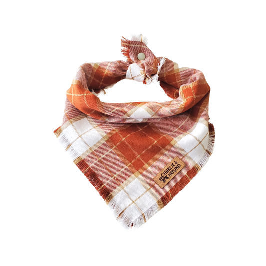 Rust & White Plaid Flannel Tie-on Dog Bandana