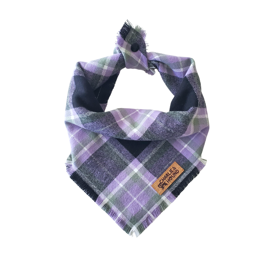 Purple, Black, & Gray Plaid Flannel Tie-on Dog Bandana