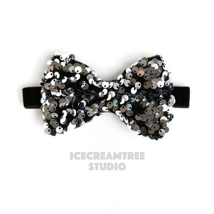 Silver Sequin Dog Bow - Collar Slide-on/Headband