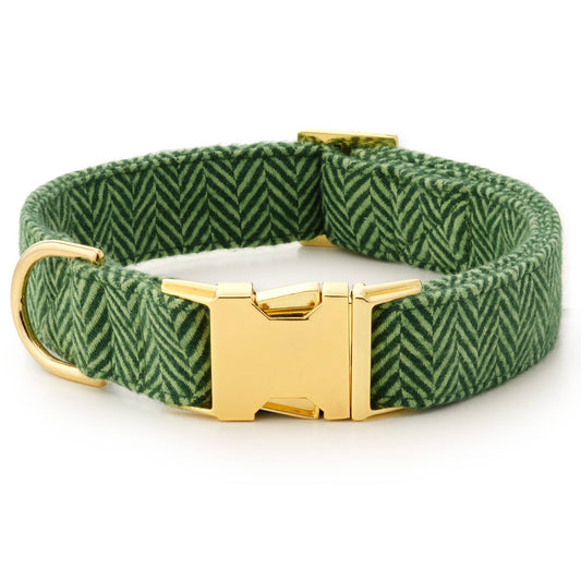 Green Herringbone Flannel Holiday Dog Collar