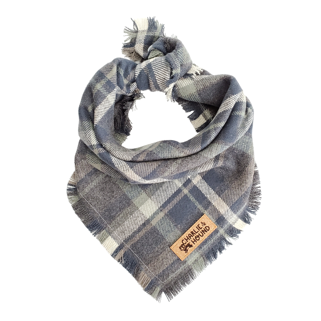 Gray & Navy Plaid Flannel Tie-on Dog Bandana