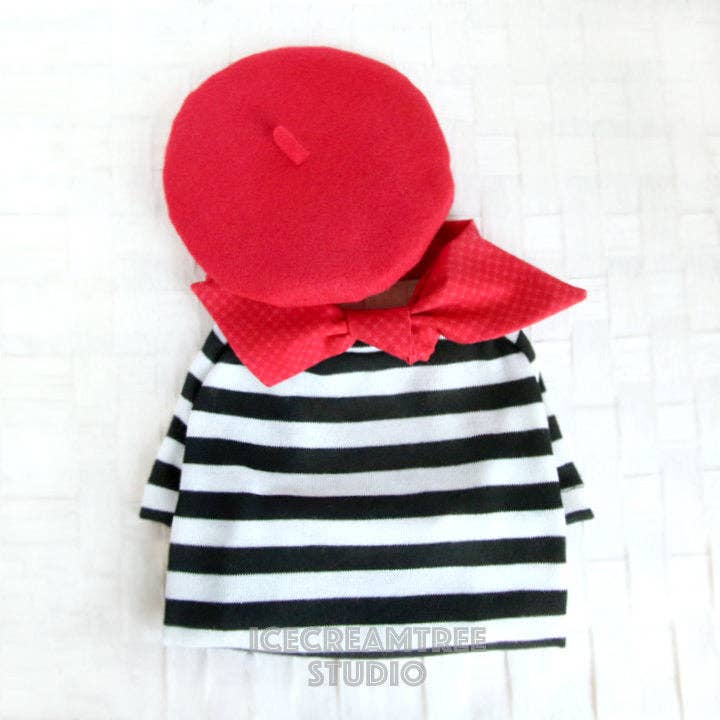 French Look Outfit Dog Scarf and Black Stripe Top Set