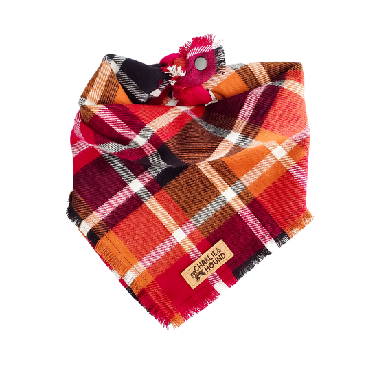 Maroon & Orange Flannel Tie-on Dog Bandana