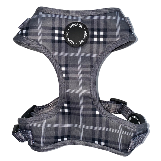 Black & Grey Tartan Plaid Adjustable Dog Harness