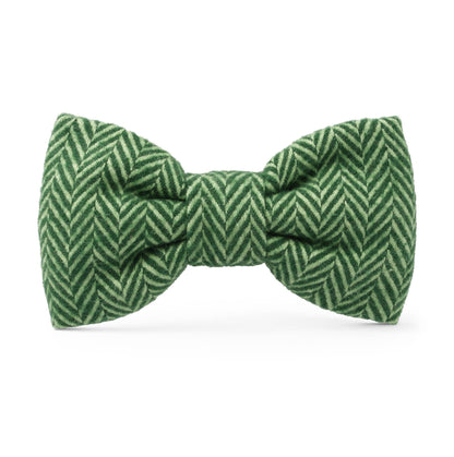 Green Herringbone Flannel Holiday Dog Bow Tie