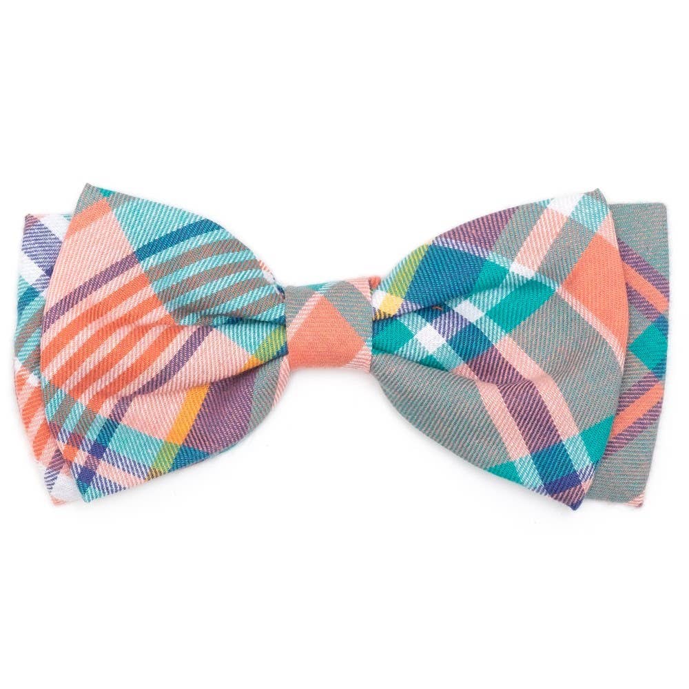 Peach Multi Plaid Dog Bow Tie