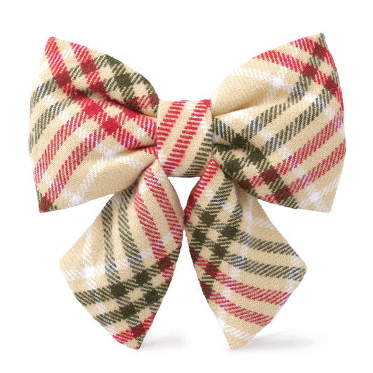 Eggnog Plaid Flannel Holiday Lady Dog Bow