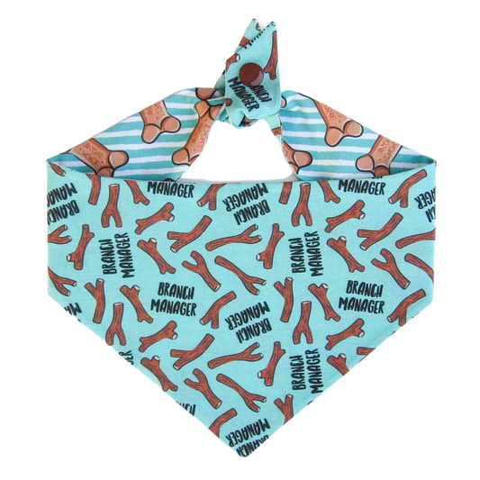 Teal Branch Manager Reversible Tie On Dog Bandana