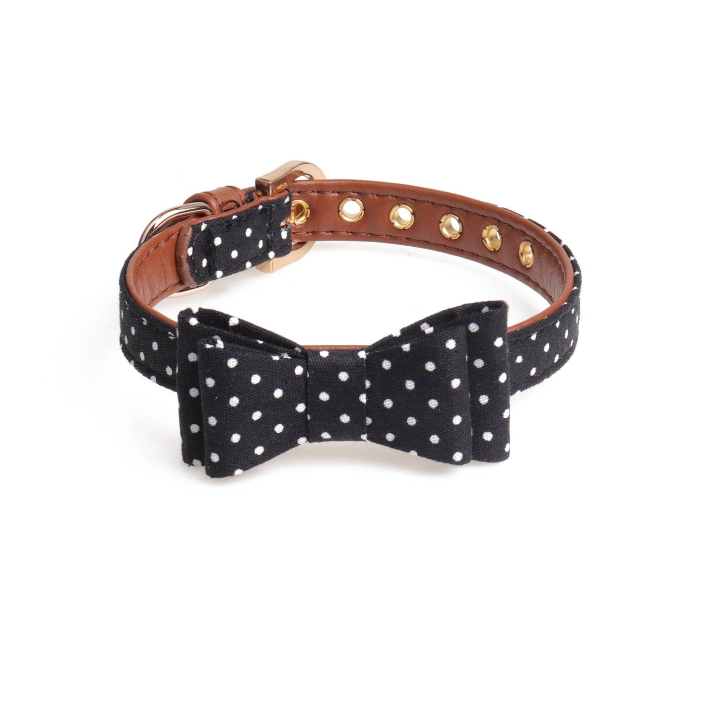 Collar para perro con lazo negro y lunares, tamaño grande