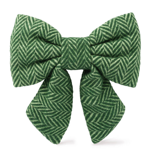 Green Herringbone Flannel Holiday Lady Dog Bow