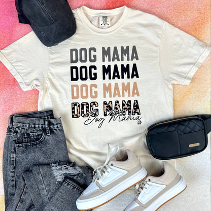 Dog Mama Repeat Tan Leopard Tee Top Shirt