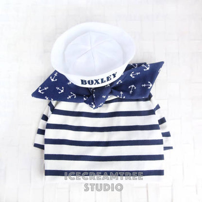 Sailor Look Outfit Scarf and Navy Stripe Top Set