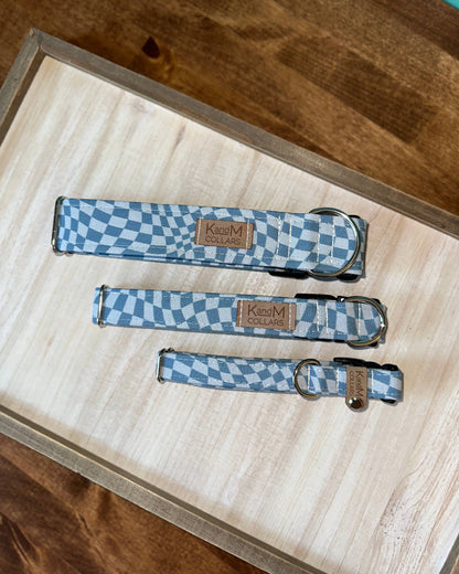 Wavy Navy Checkerboard Dog Collars